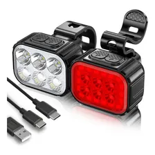 Kit Farol E Lanterna Traseira Bike 6 Leds Recarregável Usb Foto mini 4