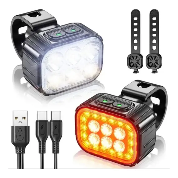 Kit Farol E Lanterna Traseira Bike 6 Leds Recarregável Usb Foto 1