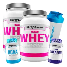 Kit Feminino 2x Pink Whey + Bcaa + Creatina + Shaker - Brn Sabor Baunilha Foto mini 1