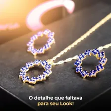 Kit Feminino Colar Brinco Pingente Dourado Strass Foto mini 3