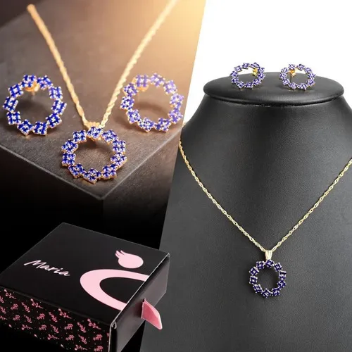 Kit Feminino Colar Brinco Pingente Dourado Strass Foto 1