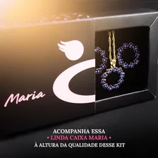 Kit Feminino Colar Brinco Pingente Dourado Strass Foto mini 2