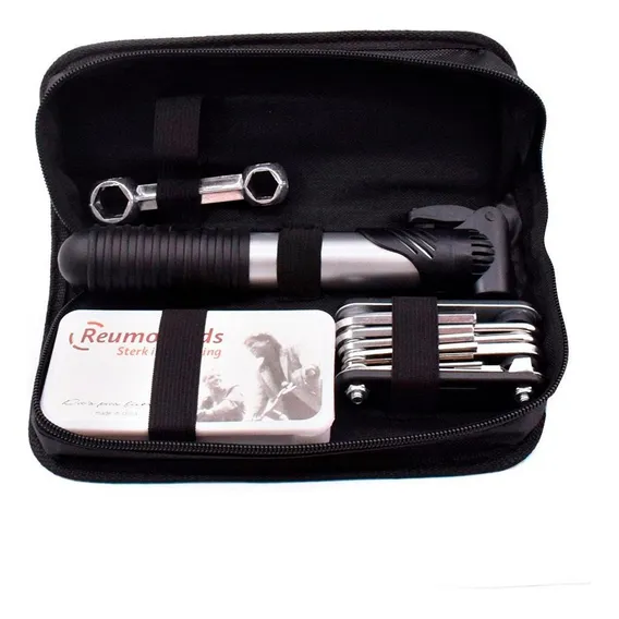 Kit Ferramentas Bicicleta Bomba Ar Reparo Bolsa Preto Foto 1