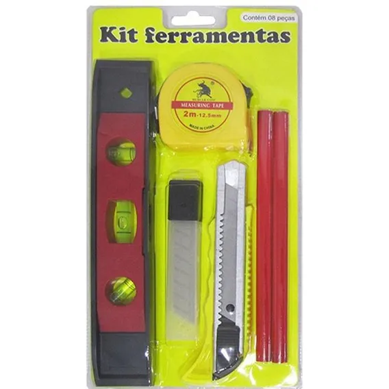 Kit Ferramentas Com Trena Estilete Nível Lápis Lâminas Foto 1