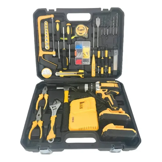 Kit Ferramentas Furadeira Parafusadeira Portatil 2 Bateria Foto 1