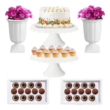 Kit Festa 2 Boleira Slim 2 Vaso Grego 2 Bandeja De Doces Cor Kit Festa Branco Foto  mini 1