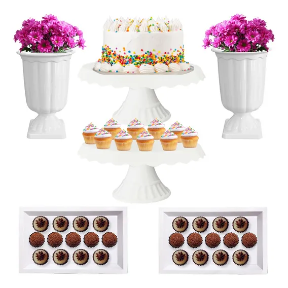 Kit Festa 2 Boleira Slim 2 Vaso Grego 2 Bandeja De Doces Cor Kit Festa Branco Foto 1