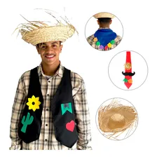 Kit Festa Junina Chapéu Gravata Lenço Colete Remendo Adulto Foto  mini 1
