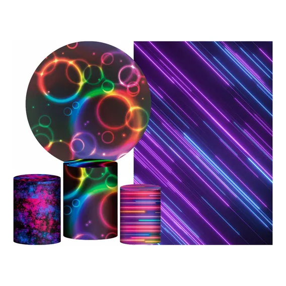 Kit Festa Neon Painel Redondo + Trio Capas Lateral Foto 1