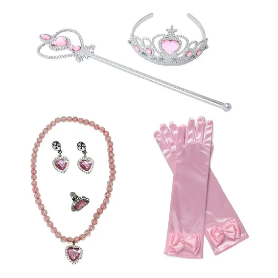 Kit Festa Princesa Aurora Varinha Colar Coroa Brinco Luvas Cor Rosa Foto 1