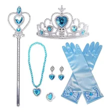 Kit Festa Princesa Cinderela Luvas, Brinco, Coroa E Varinha Cor Azul Foto  mini 1