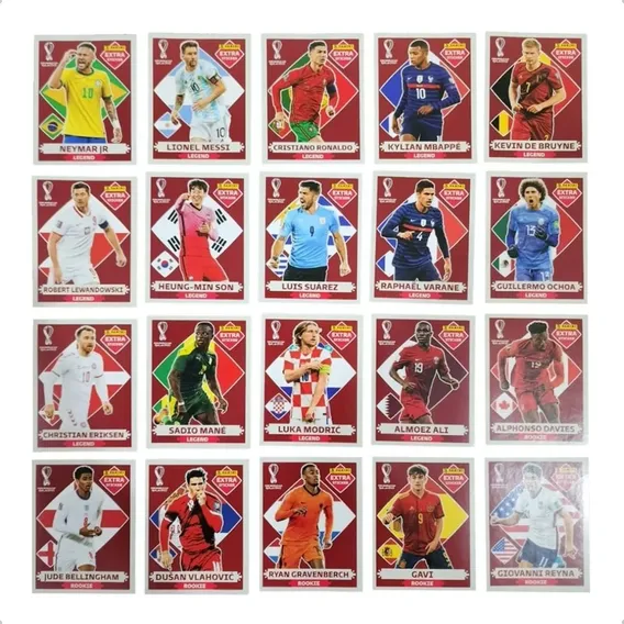 Kit Figurinhas Legend Bordô Completo Copa Mundo 2022 Figurinhas Extra Legends Rookie Bordô Personagem Copa Do Mundo 2022 - Fifa World Cup Qatar 2022 Foto 1