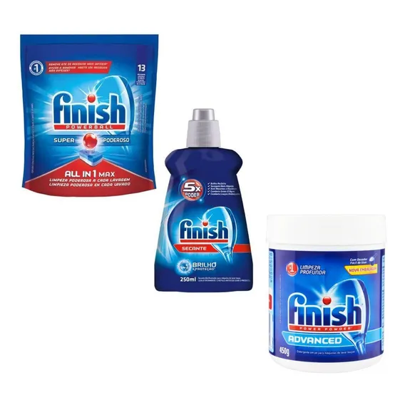 Kit Finish Detergente Em Pó + Detergente Tablete + Secante Foto 1