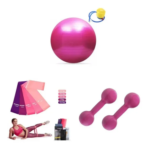 Kit Fisio. Halter 1kg + Bola De Pilates + Kit Theraband Cor Rosa Foto 1