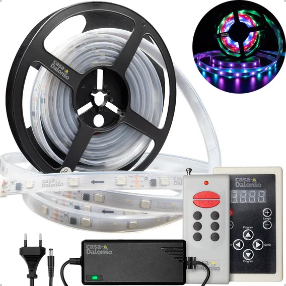 Kit Fita Led 6803 Rgb 5 Metros Controle E Controladora Digital Com Fonte 5a 133 Efeitos Coloridos Prova D'água Ip67 Com Silicone Casa Dalonso Foto 1