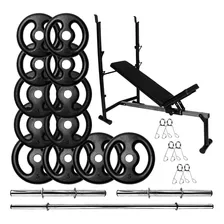 Kit Fitness Banco Supino Com 3 Barras E 40kg De Anilhas Foto  mini 1