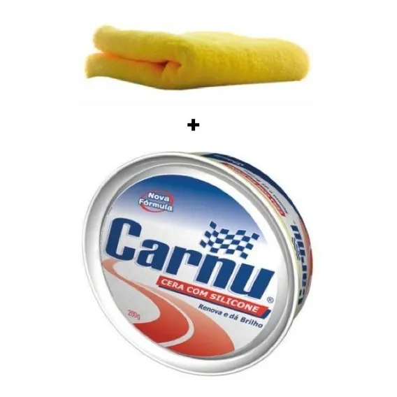 Kit Flanela Microfibra 40x60cm + Cera Automotiva Carnu 200g Cor Amarelo Foto 1