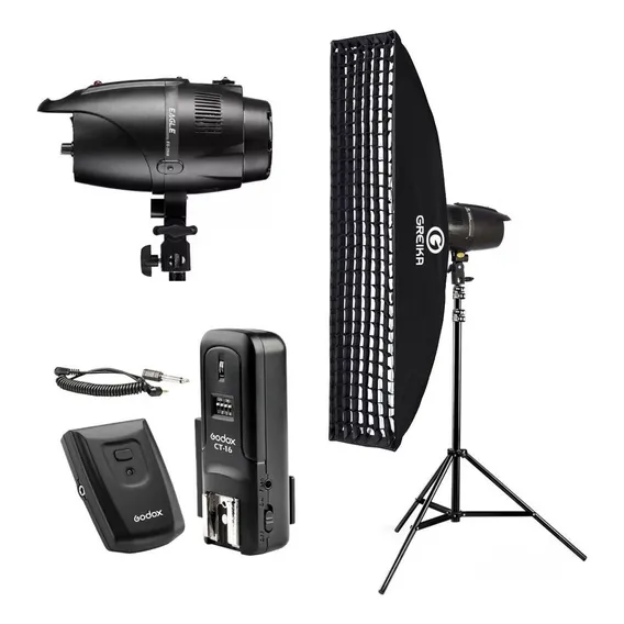 Kit Flash Estúdio Greika Eg250 Radio Flash Ct16 + Softbox 220v Foto 1