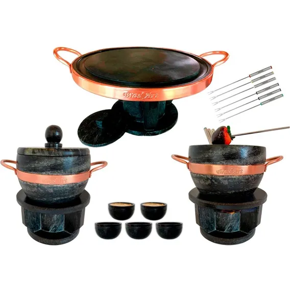 Kit Fondue 37 Cm+02 Fondue De Pedra Sabão 1,5 L+ 6gar+6tigel Foto 1