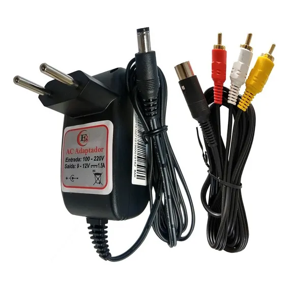 Kit Fonte E Cabo Av Para Mega Drive 1 E 2 E16 Bits Voltagem De Entrada 110v/220v (bivolt) Foto 1