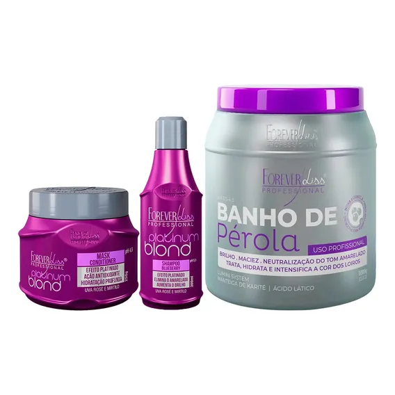 Kit Forever Liss Matizador Platinum Blond + Banho Pérola 1kg Foto 1