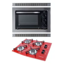 Kit Forno Embutir 45l + Cooktop 4 Bocas Vermelho 220v Foto  mini 1