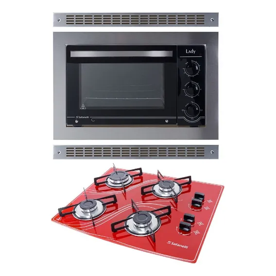 Kit Forno Embutir 45l + Cooktop 4 Bocas Vermelho 220v Foto 1