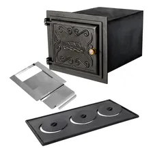 Kit Forno Frente Ferro Fundido + Chapa Paulista 3 Furos Foto mini 1