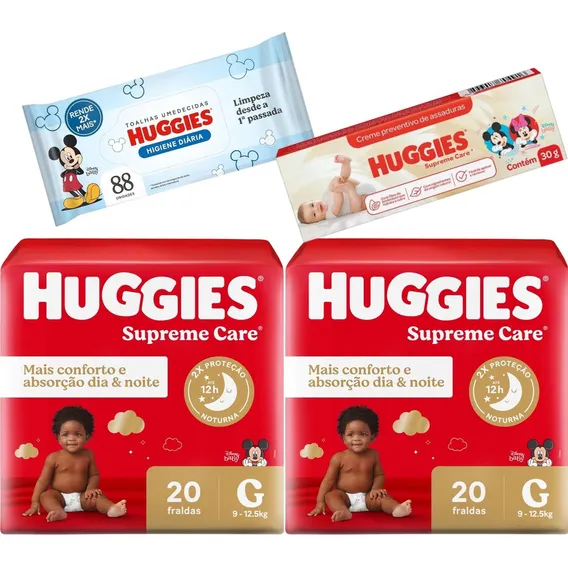 Kit Fralda Huggies Supremme Care + Lenço + Creme Assadura Gênero Sem gênero Tamanho Grande (G) Foto 1