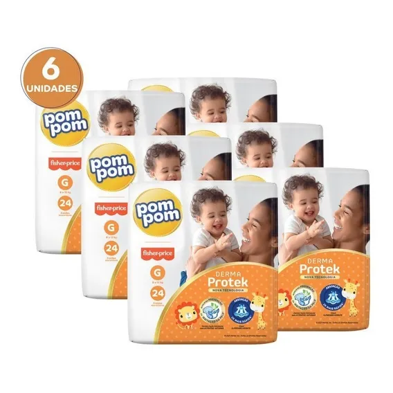 Kit Fralda Pom Pom Derma Protek Jumbo G 144un Foto 1