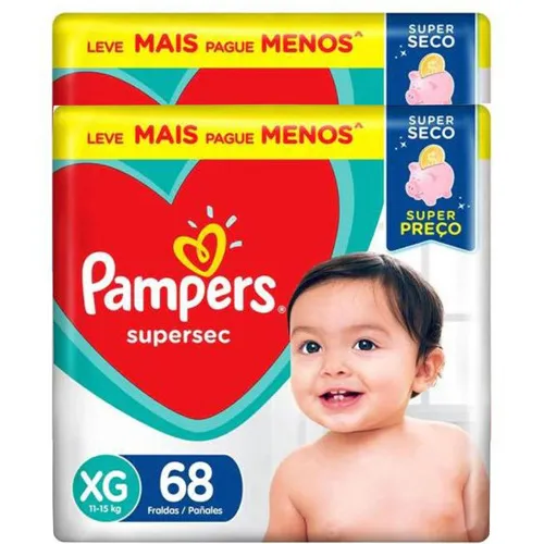 Kit Fraldas Pampers Supersec Xg - 2 Pacotes Com 68 Unidades Foto 1