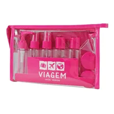 Kit Frascos De Viagem Bolsa Transparente P/ Álcool Shampoo Cor Fúcsia Foto mini  3
