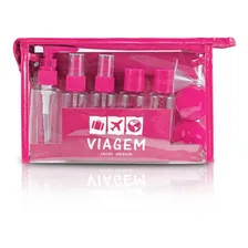 Kit Frascos De Viagem Bolsa Transparente P/ Álcool Shampoo Cor Fúcsia Foto mini  2