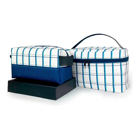 Kit Frasqueira Necessaire Organizadora Masculino Homem Azul Cor Azul-marinho Desenho Do Tecido Listras Foto 1