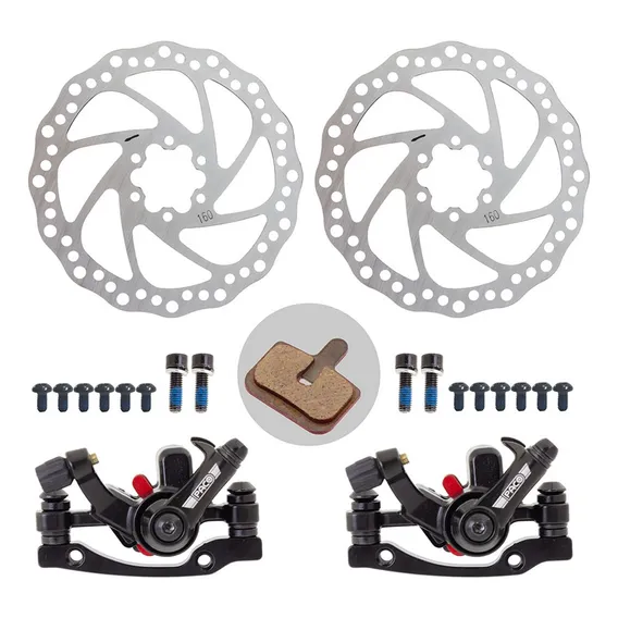 Kit Freio A Disco 160mm Mecânico Pinça/disco/adaptador Bike Foto 1