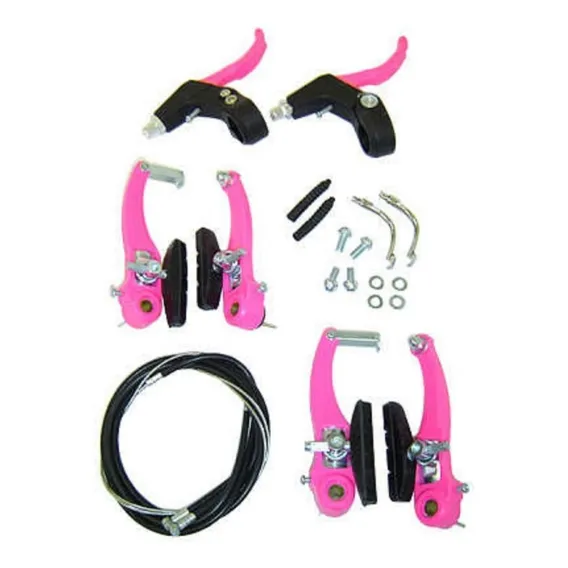 Kit Freio V-brake Nylon Bicicleta Manete Cabos Pink Foto 1