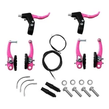 Kit Freio V-brake Nylon Bicicleta Manete Cabos Pink Foto mini 4
