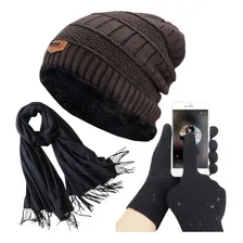 Kit Frio Touca Gorro + Luva Touch Celular + Cachecol Echarpe Cor Marrom Foto mini 1