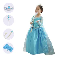 Kit Frozen Elsa Acessórios Com Trança Luvas Coroa E Varinha Cor Azul-celeste Foto mini 2