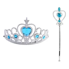 Kit Frozen Elsa Acessórios Com Trança Luvas Coroa E Varinha Cor Azul-celeste Foto mini 3