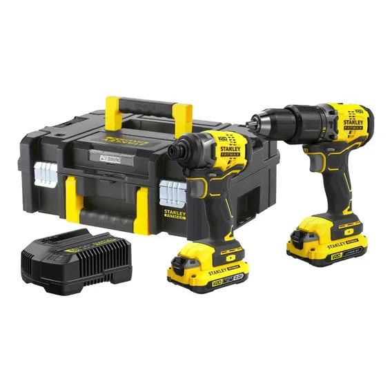 Kit Furadeira e Parafusadeira e Parafusadeira Profissional Stanley Modelo SBDI465D2T 2 Baterias 20V Foto 1