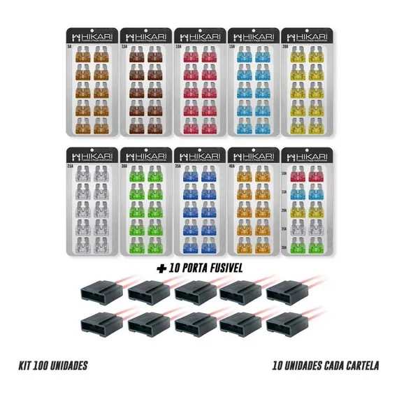 Kit Fusivel Lamina 100 Peças + Porta Fusível 10 Peças Foto 1