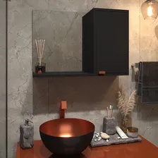 Kit gabinete banheiro com cuba e espelheira cor preto e cobre Foto mini 3