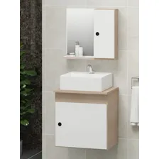 Kit Gabinete Banheiro + Pia + Espelheira Retro 45cm Pia Branca M贸vel Madeirado/branco Foto mini 2