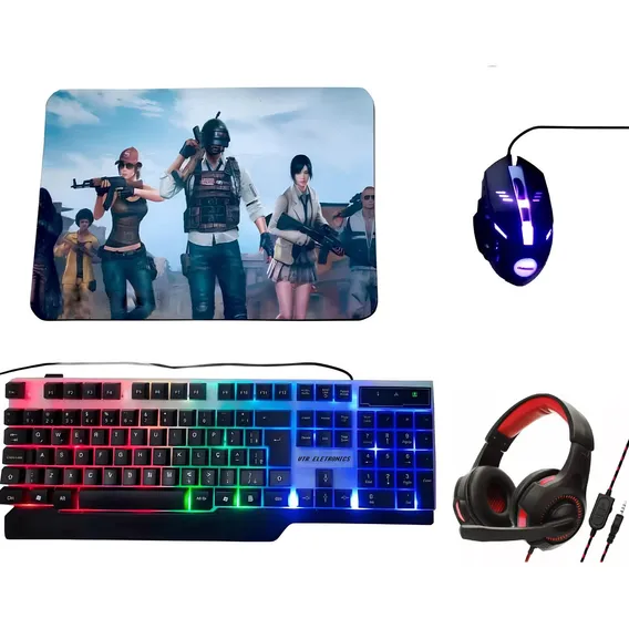 Kit Gamer Completo Teclado + Mouse + Mousepad + Luz Rgb + Fone De Ouvido Teclado Mouse Gamer Kit Teclado E Mouse Mouse Teclado E Fone De Ouvido Kit Luzes Rgb Mouse Gamer Teclado Gamer Fone Gamer Rgb Foto 1