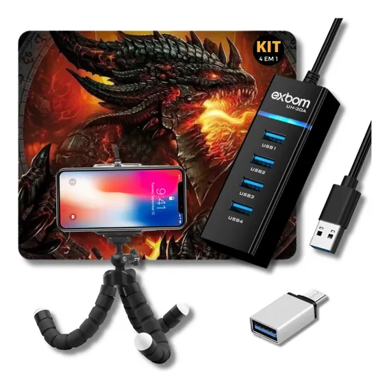 Kit Gamer Para Celular Completo Top Mobilador Ff Pubg Tipo C Preto Foto 1