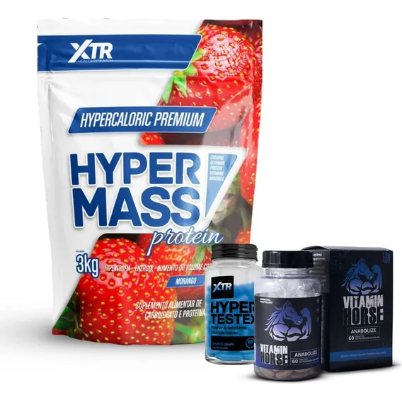 Kit Ganho De Musculo - Hipercal贸rico + Tetsex + Anabolize Sabor Morango Foto 1