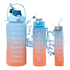 Kit Garrafa Motivacional 2l + Garrafa 1l + Garrafa 500ml Cor Azul com Laranja Foto mini 1