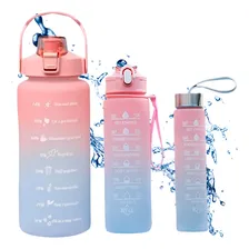 Kit Garrafa Motivacional 2l + Garrafa 1l + Garrafa 500ml Cor Rosa com Azul Foto  mini 1