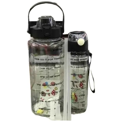 Kit Garrafas 2l+900ml Squeeze Motivacional Água Transparente Foto 1